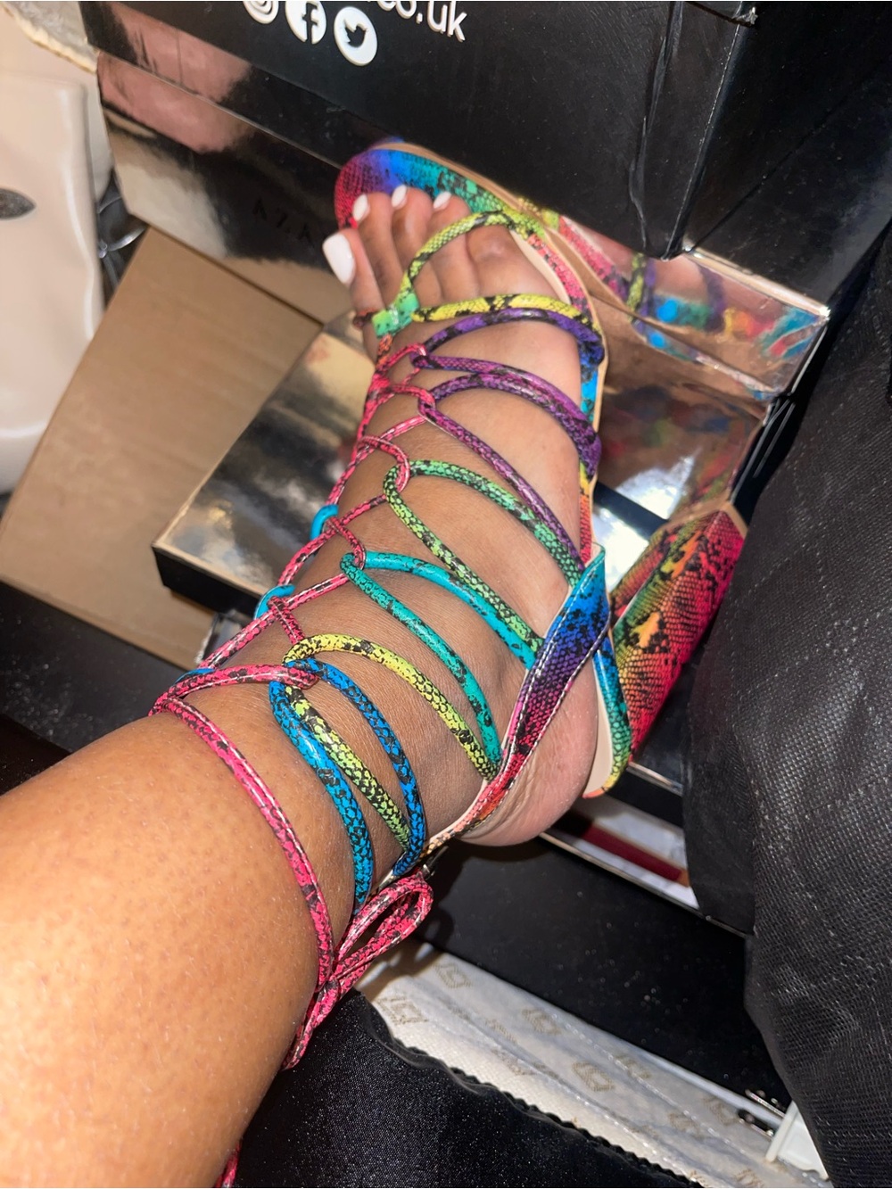 Miss Lola Rainbow Strappy Lace-Up High Heel Sandals - Picture 2 of 6
